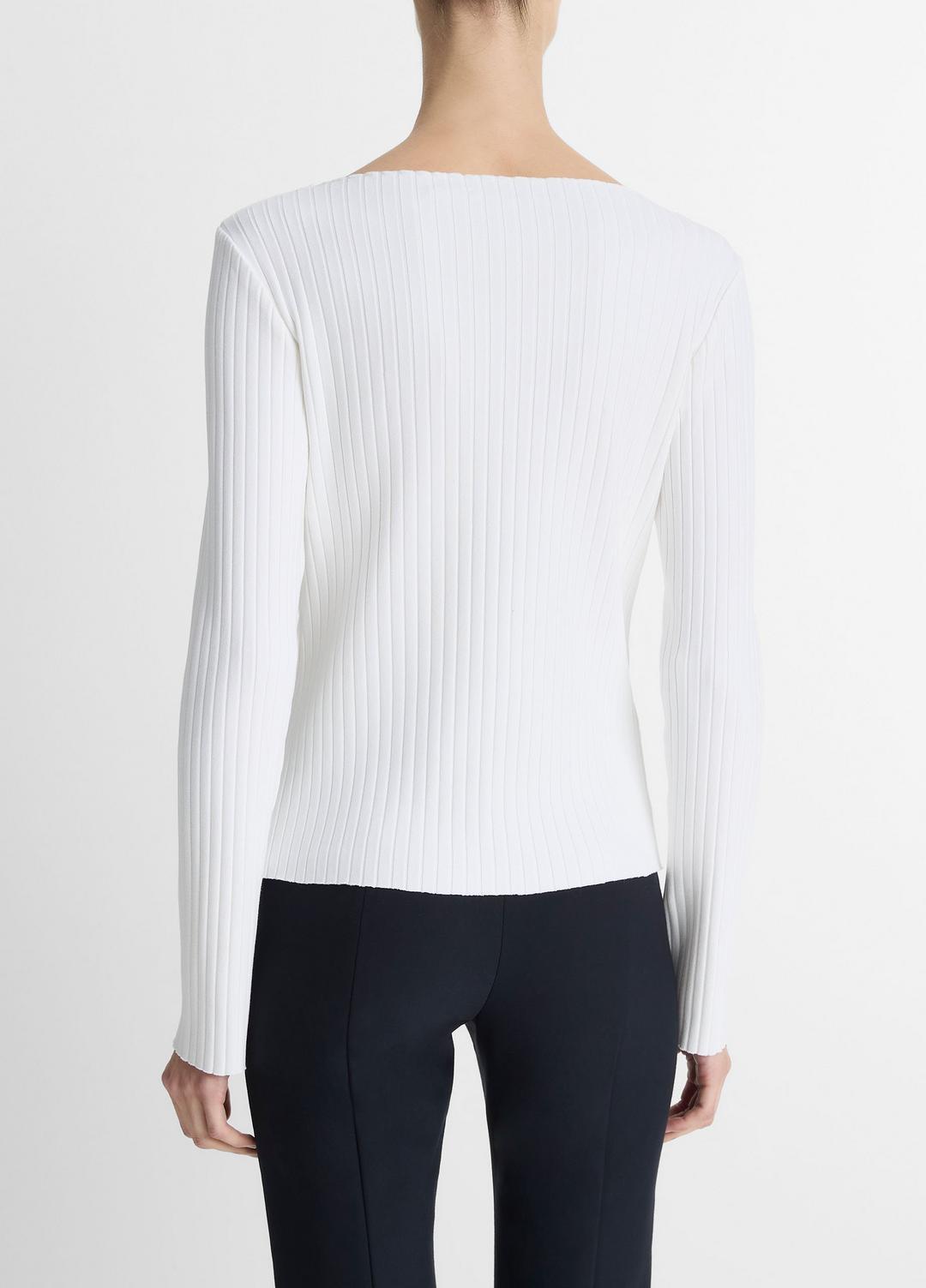 Ribbed Cotton-Blend Slash-Neck Long-Sleeve Top in Long Sleeve | Vince on sale