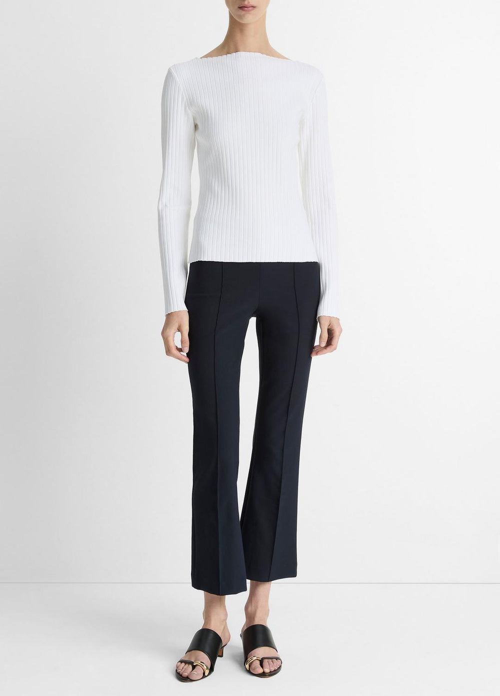 Ribbed Cotton-Blend Slash-Neck Long-Sleeve Top in Long Sleeve | Vince on sale