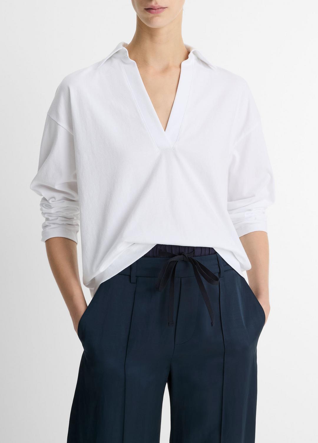 Easy Pima Cotton Long-Sleeve Polo Shirt in Long Sleeve | Vince discount