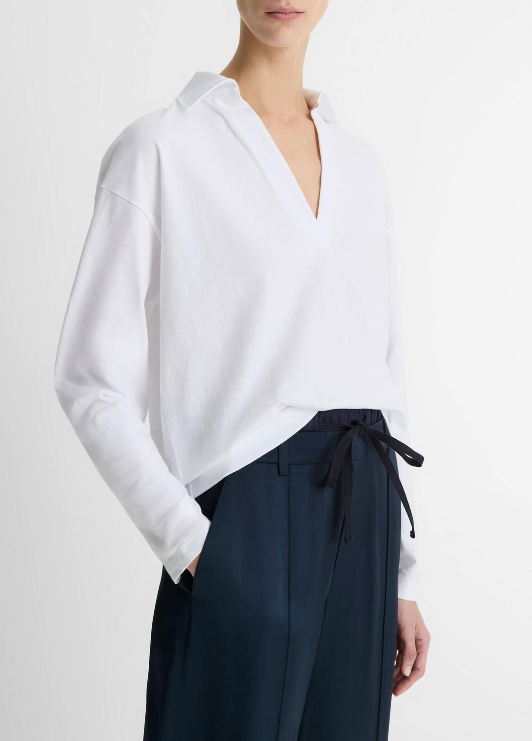 Easy Pima Cotton Long-Sleeve Polo Shirt in Long Sleeve | Vince discount