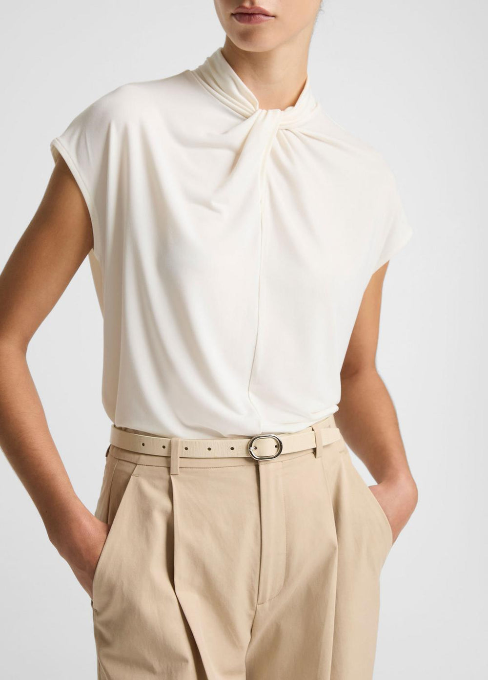 Twist-Neck Matte Jersey Cap-Sleeve Top  in Short Sleeve | Vince sale