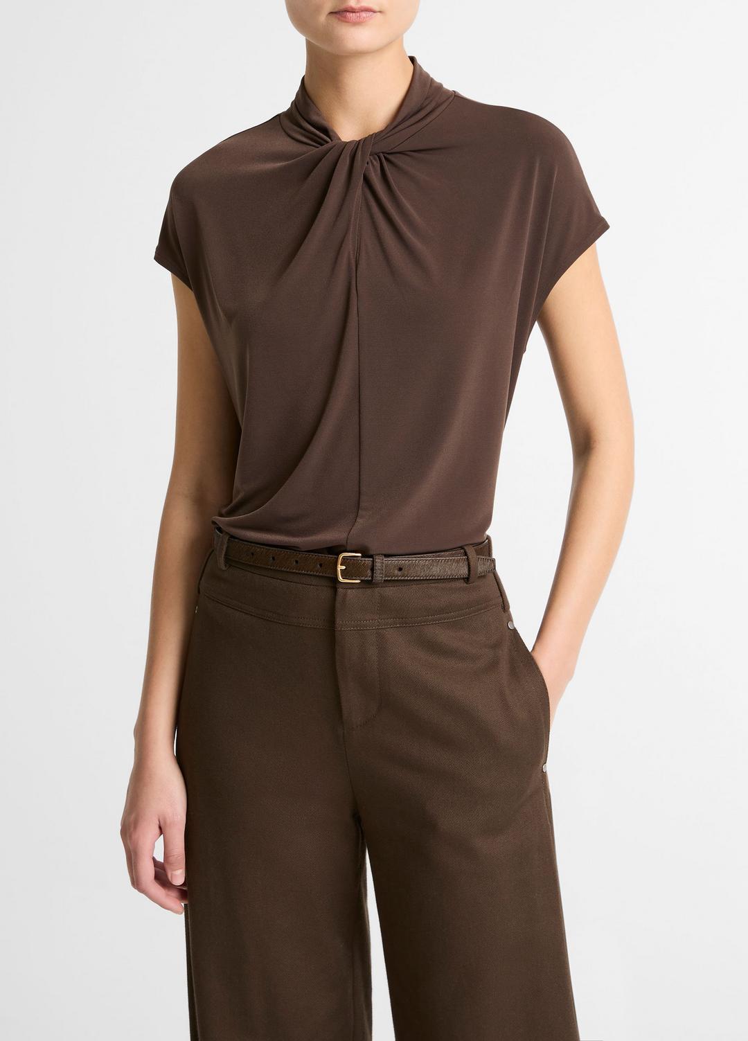 Twist-Neck Matte Jersey Cap-Sleeve Top  in Short Sleeve | Vince Online