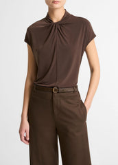 Twist-Neck Matte Jersey Cap-Sleeve Top  in Short Sleeve | Vince Online