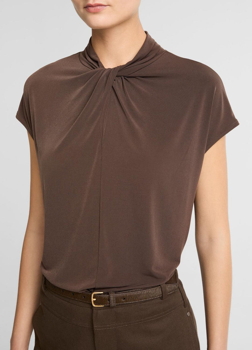 Twist-Neck Matte Jersey Cap-Sleeve Top  in Short Sleeve | Vince Online