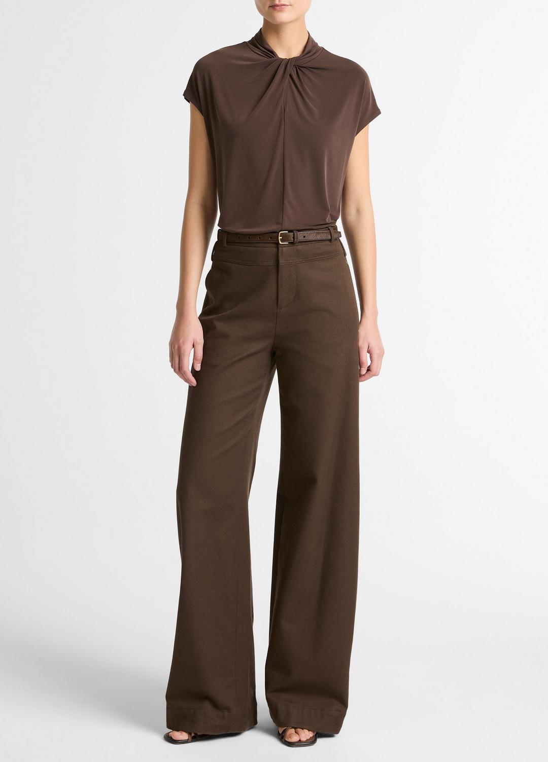 Twist-Neck Matte Jersey Cap-Sleeve Top  in Short Sleeve | Vince Online