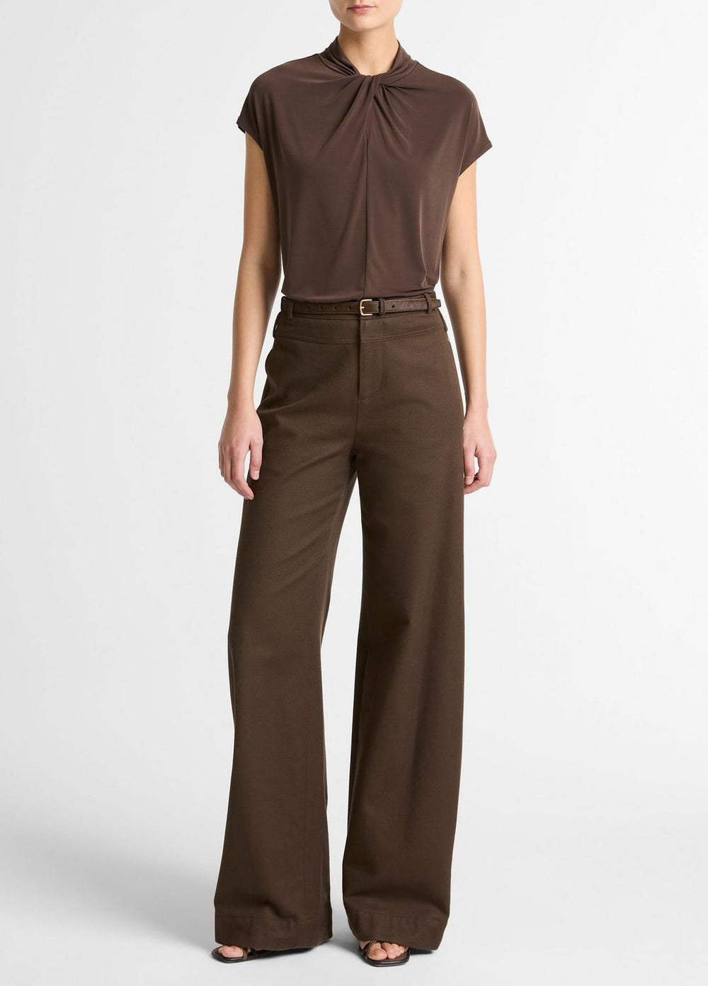 Twist-Neck Matte Jersey Cap-Sleeve Top  in Short Sleeve | Vince Online
