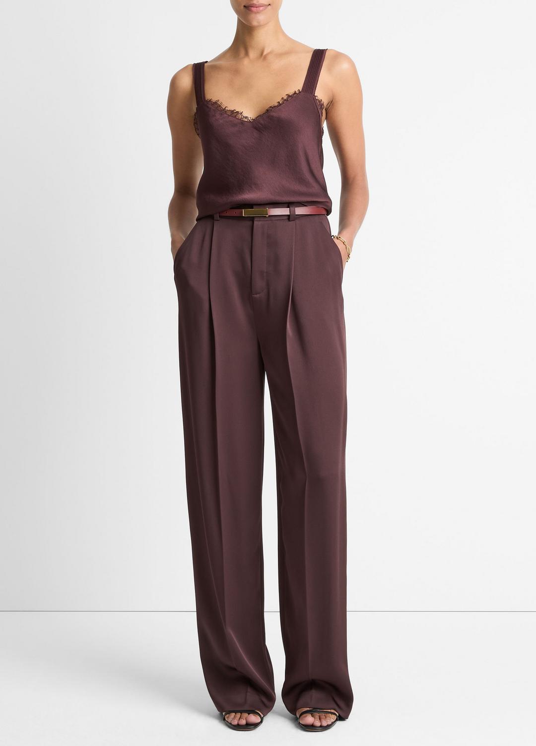 Satin Pleated Wide-Leg Trouser in Trousers | Vince US