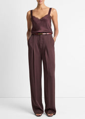 Satin Pleated Wide-Leg Trouser in Trousers | Vince US