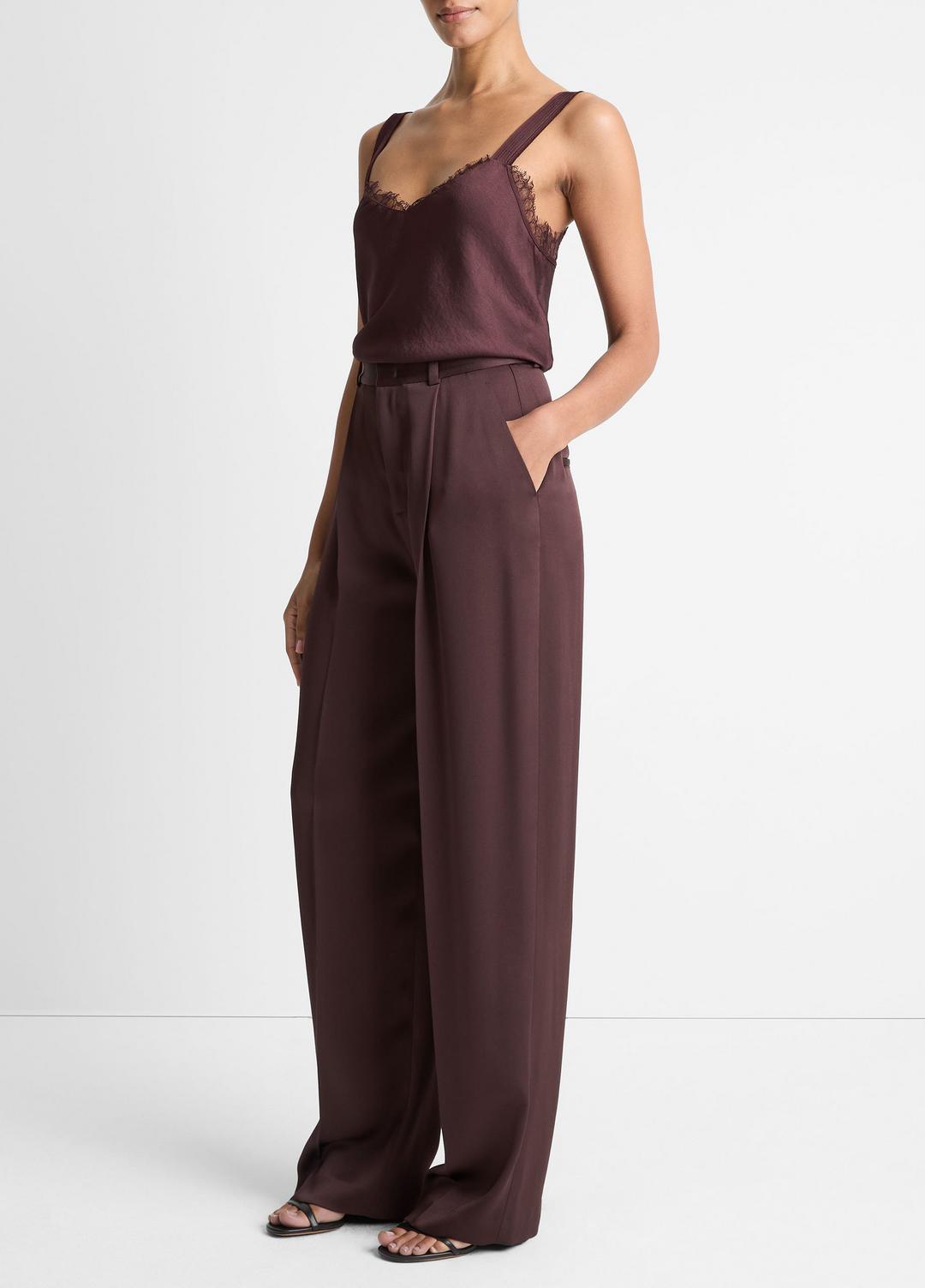 Satin Pleated Wide-Leg Trouser in Trousers | Vince US