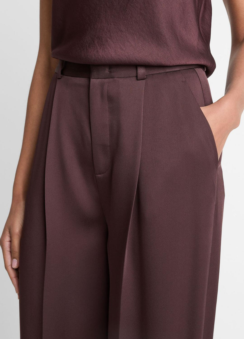 Satin Pleated Wide-Leg Trouser in Trousers | Vince US