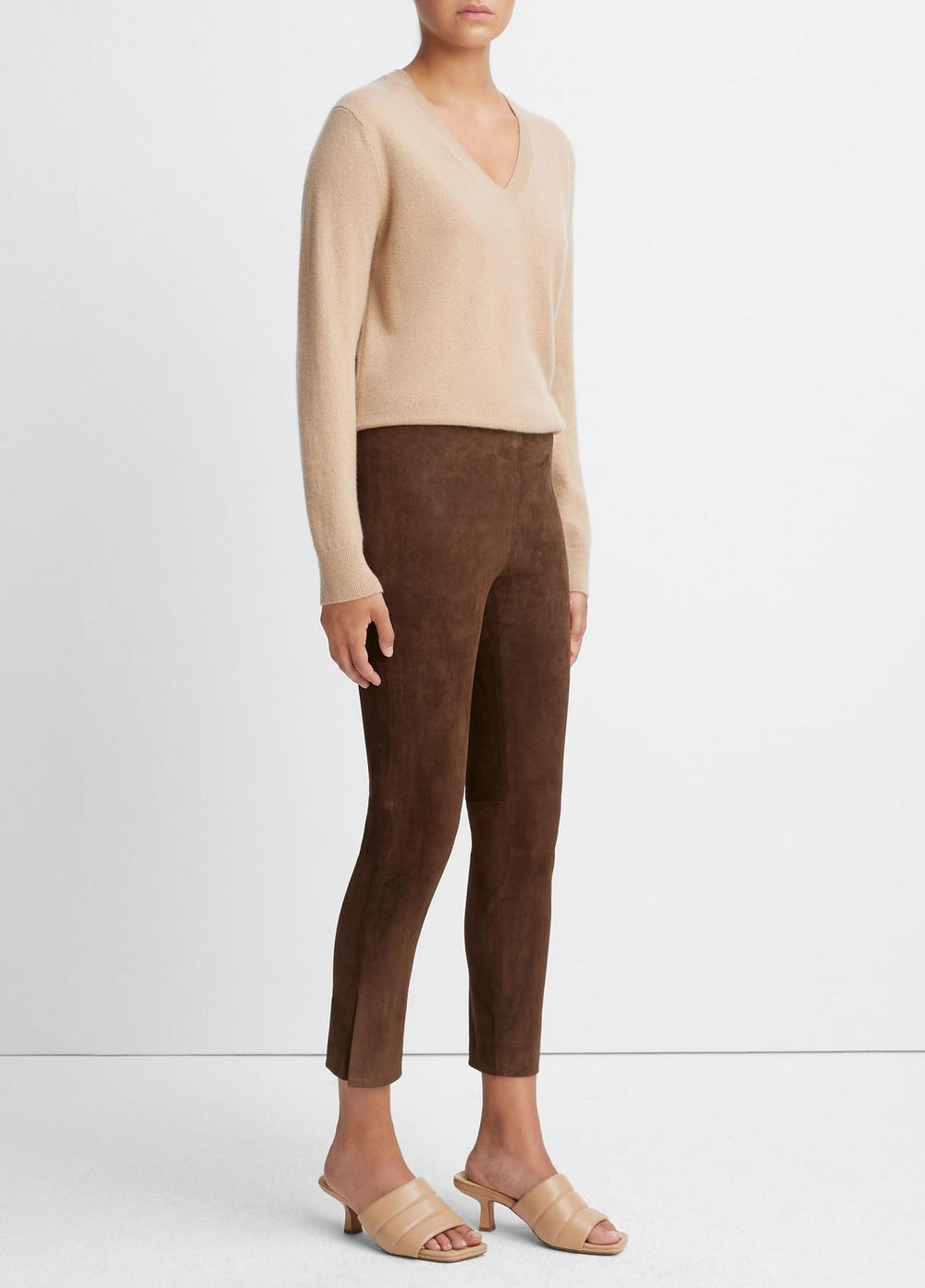 Stretch Suede Split Hem Crop Legging in Leggings | Vince Online