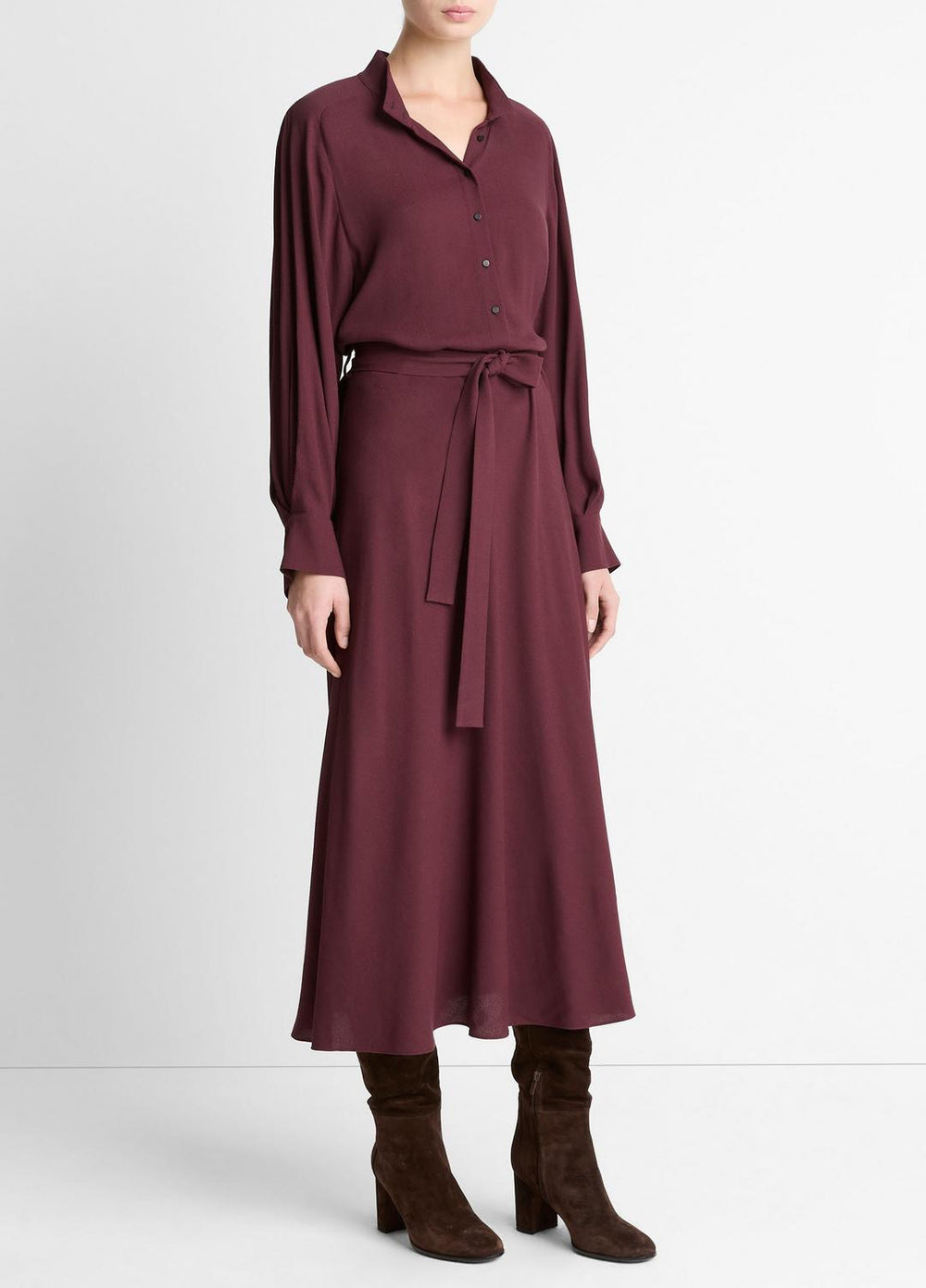 Crepe Collar-Stand Shirt Dress in Dresses | Vince US
