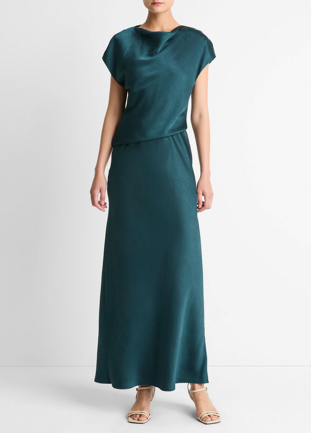 Draped Satin Cowl-Neck Dress in Dresses | Vince near me