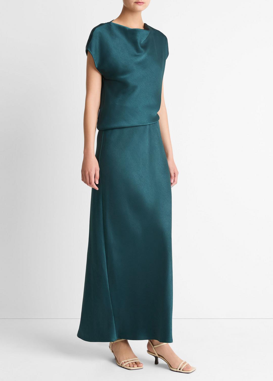 Draped Satin Cowl-Neck Dress in Dresses | Vince near me