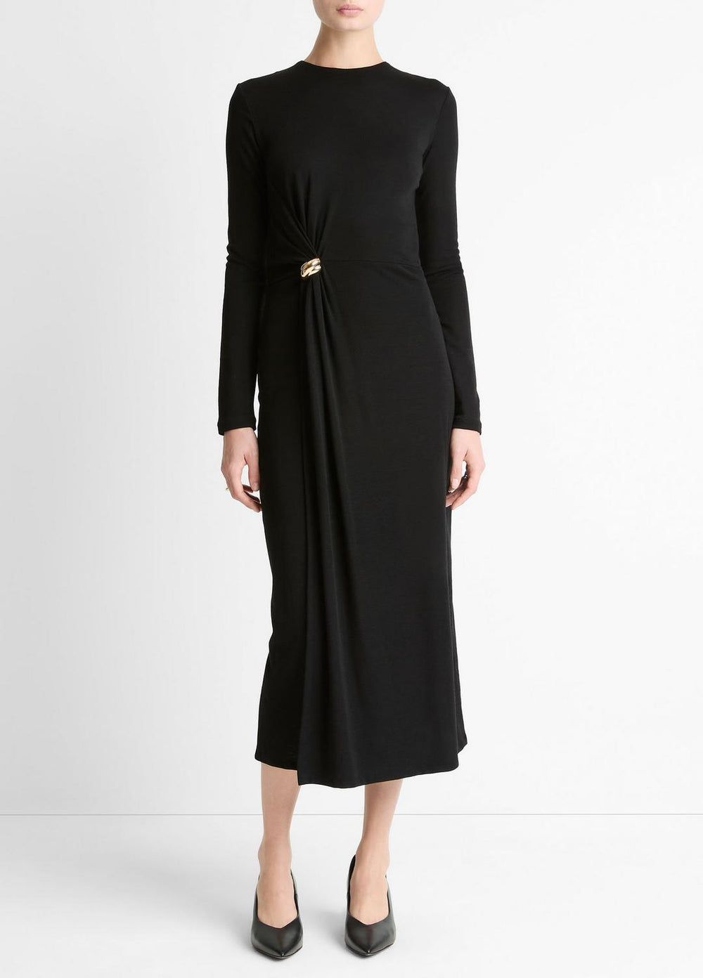 Cinched-Waist Wool-Blend Long-Sleeve Dress in Dresses | Vince outlet