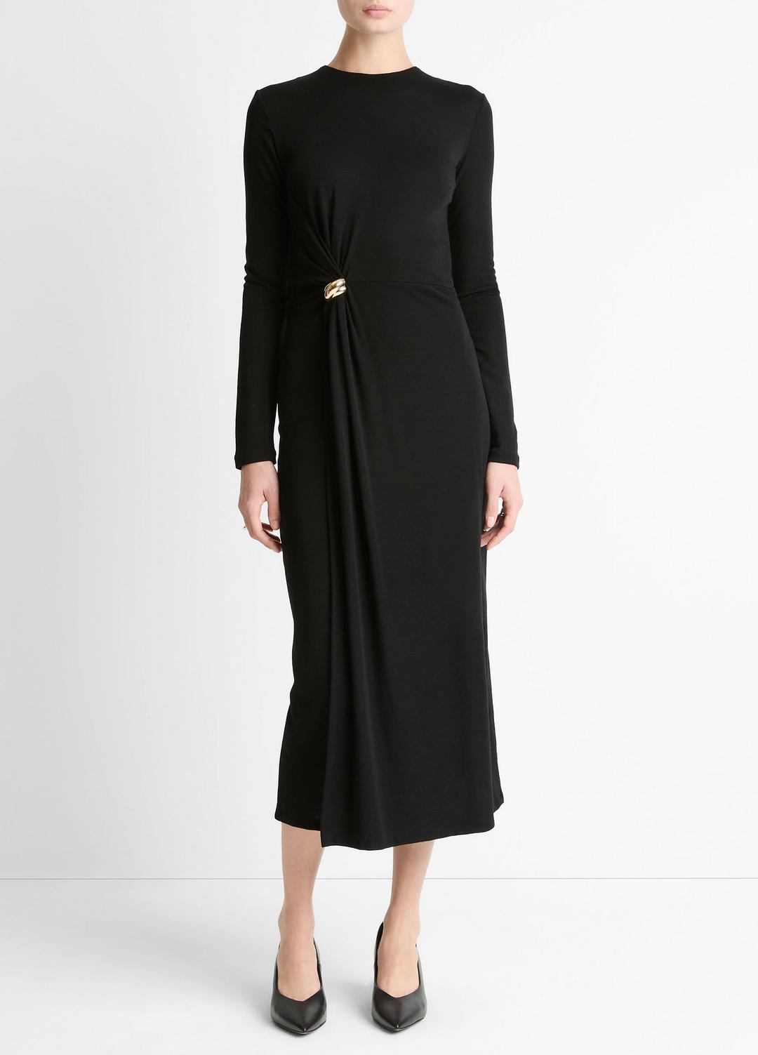 Cinched-Waist Wool-Blend Long-Sleeve Dress in Dresses | Vince outlet