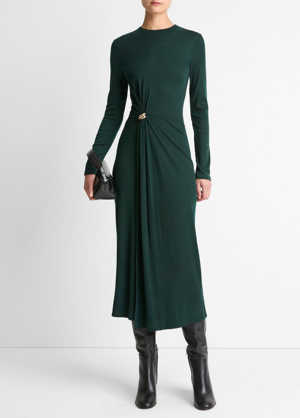 Cinched-Waist Wool-Blend Long-Sleeve Dress in Dresses | Vince sale