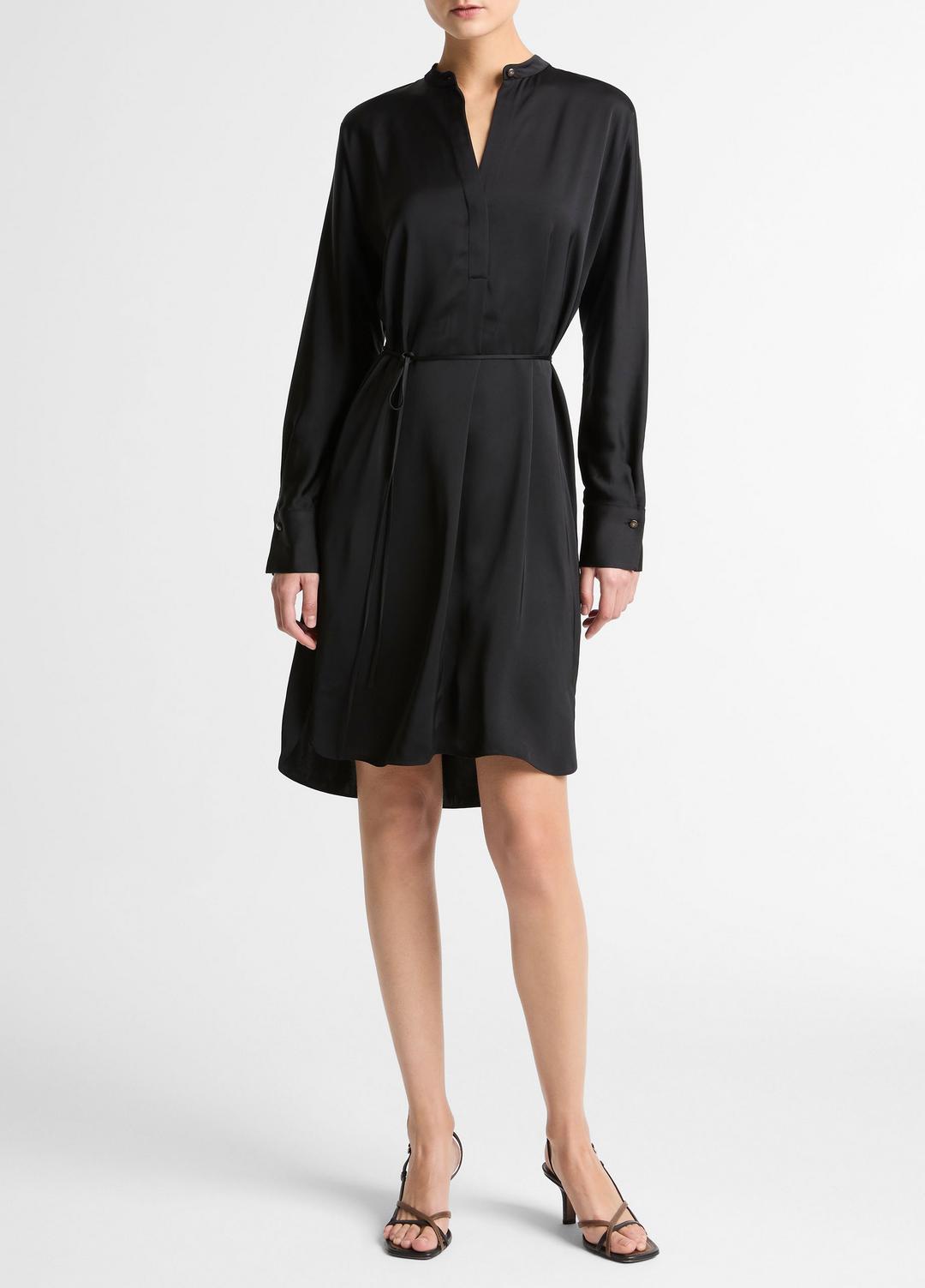 Matte Satin Band-Collar Dress in Dresses | Vince Online