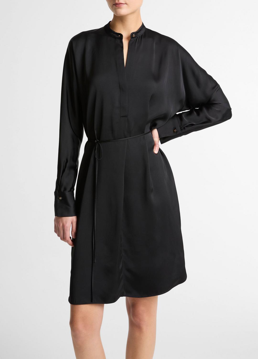 Matte Satin Band-Collar Dress in Dresses | Vince Online