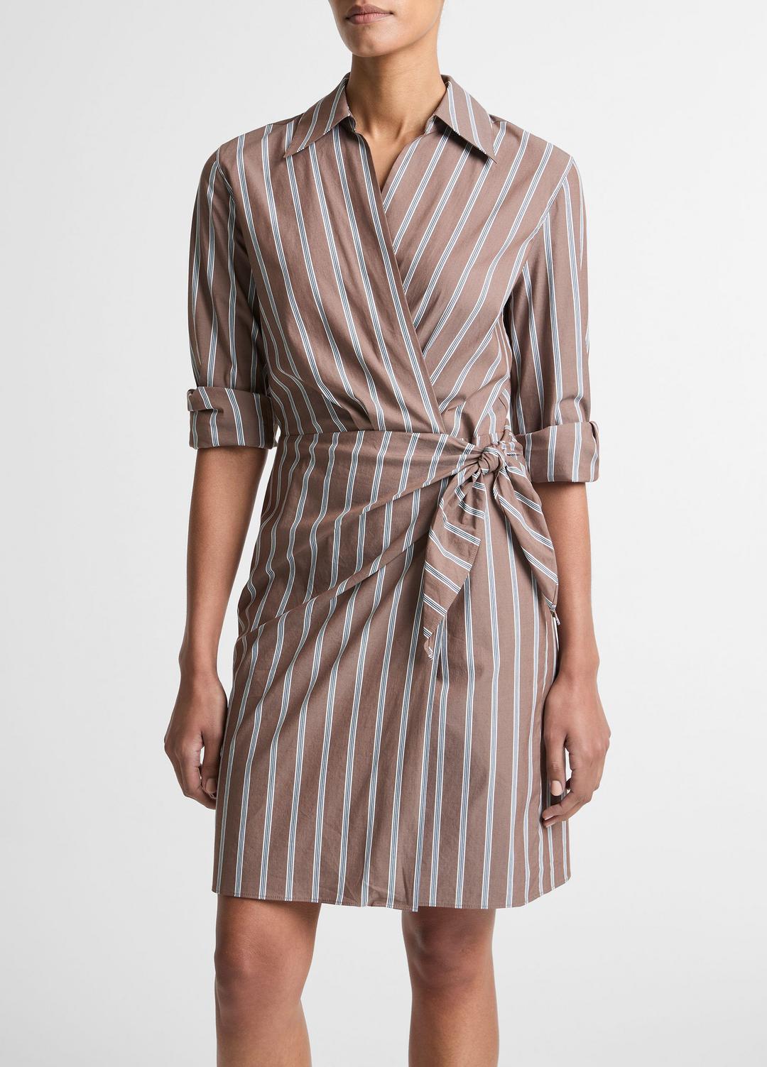Striped Cotton-Blend Wrap Dress in Dresses | Vince near me