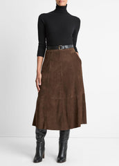 Suede Mid-Rise Flared Skirt in Skirts | Vince US