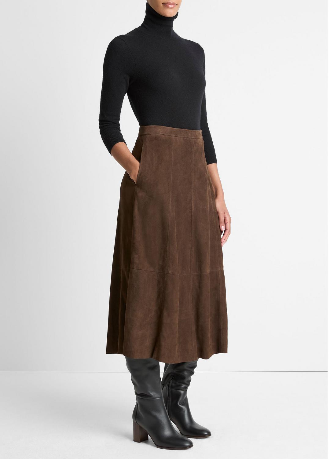 Suede Mid-Rise Flared Skirt in Skirts | Vince US