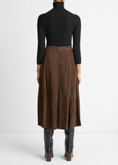 Suede Mid-Rise Flared Skirt in Skirts | Vince US