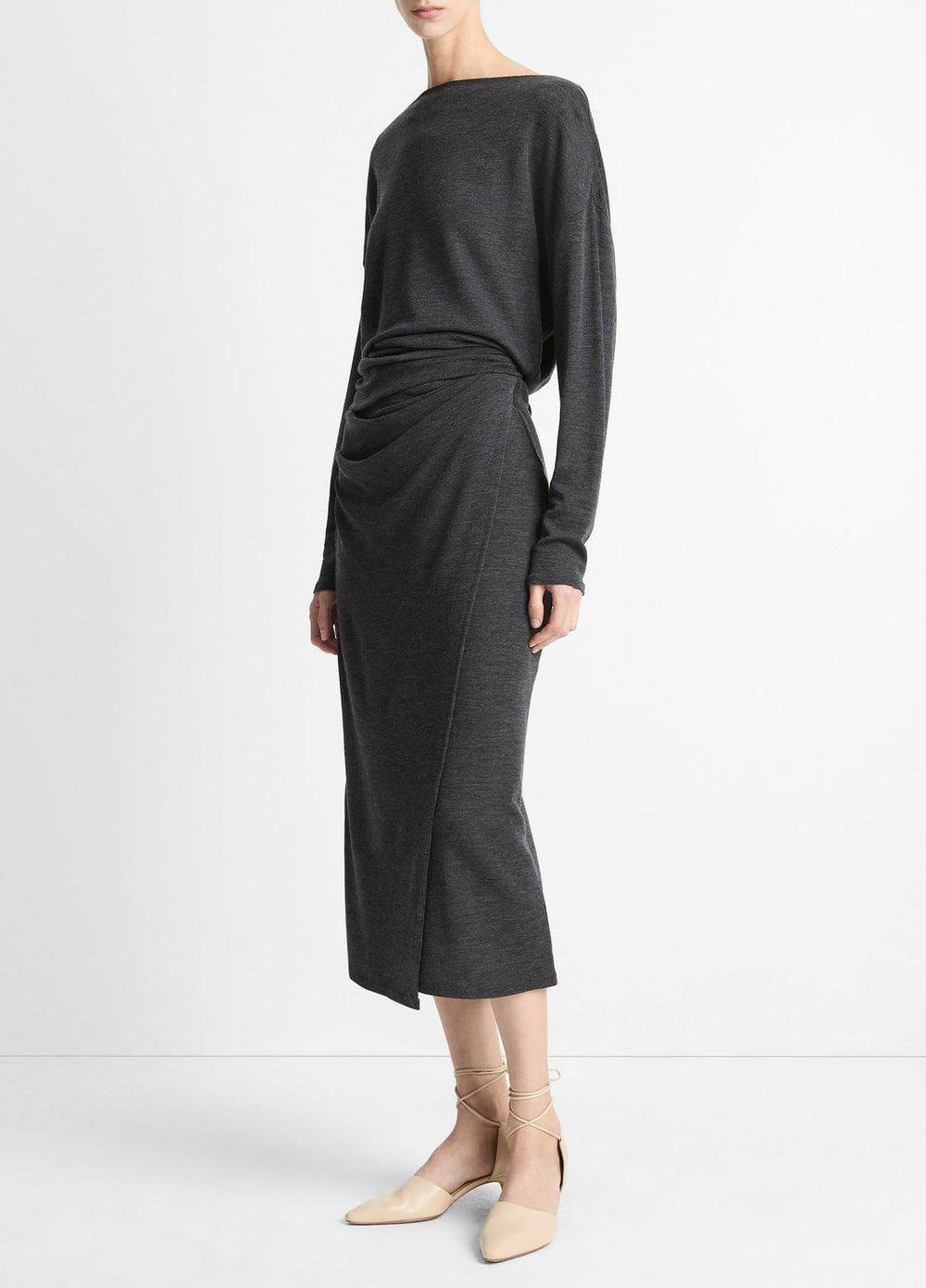Draped-Waist Wool-Blend Midi Skirt in Skirts | Vince for sale