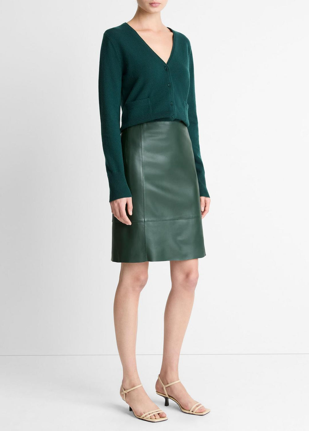Leather Flared Knee Skirt in Skirts | Vince US
