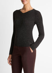 Metallic Ribbed High V-Neck Sweater in Vince Products Women | Vince discount