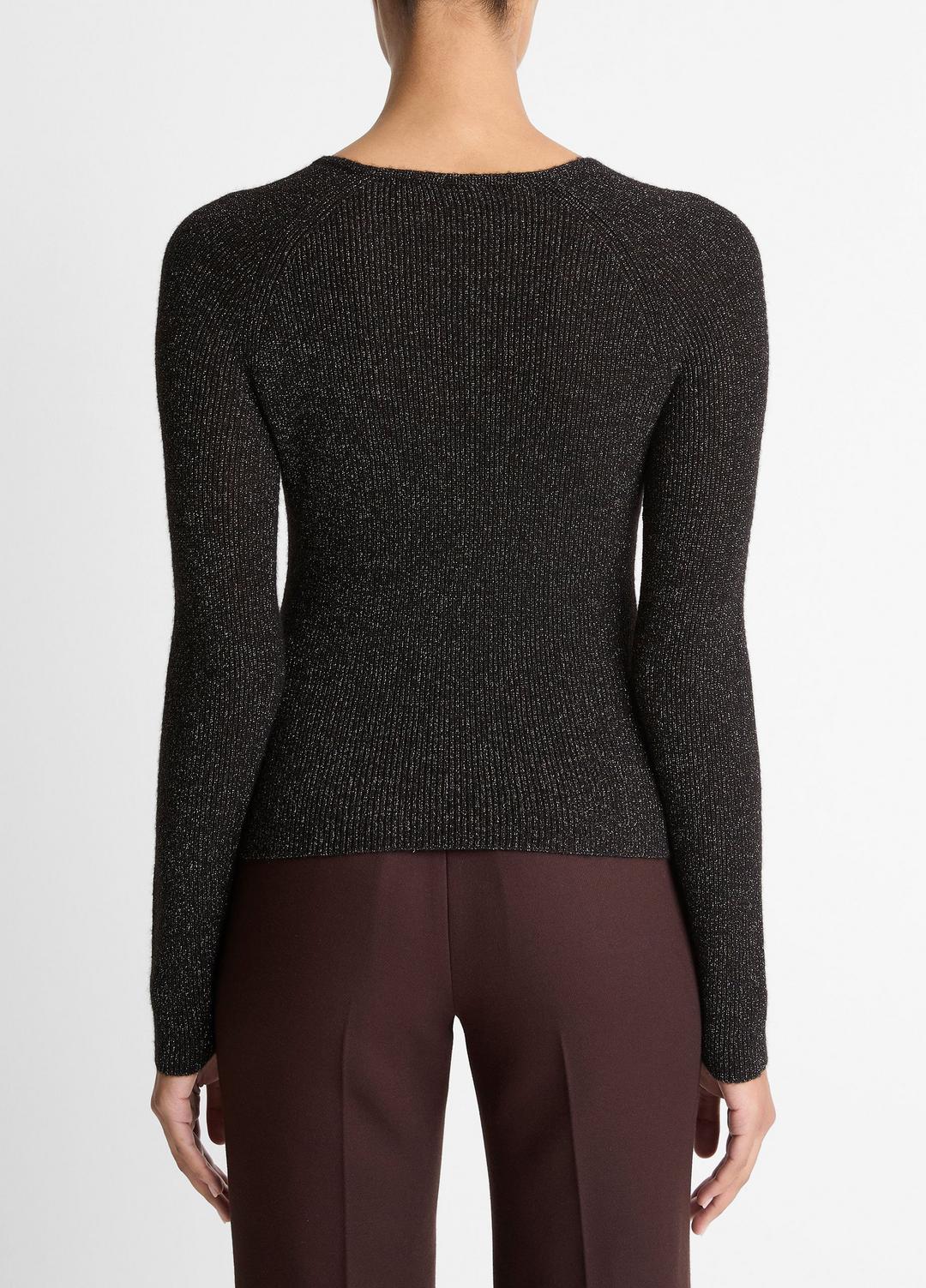 Metallic Ribbed High V-Neck Sweater in Vince Products Women | Vince discount