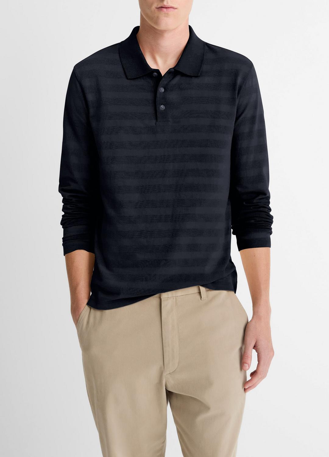 Jacquard-Stripe Cotton Long-Sleeve Polo Shirt in Long Sleeve | Vince Online