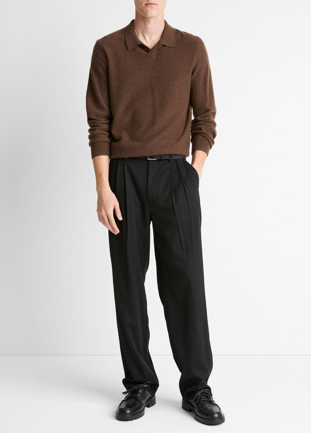 Feed Stripe Plush Cashmere Johnny-Collar Sweater in Cashmere | Vince for sale
