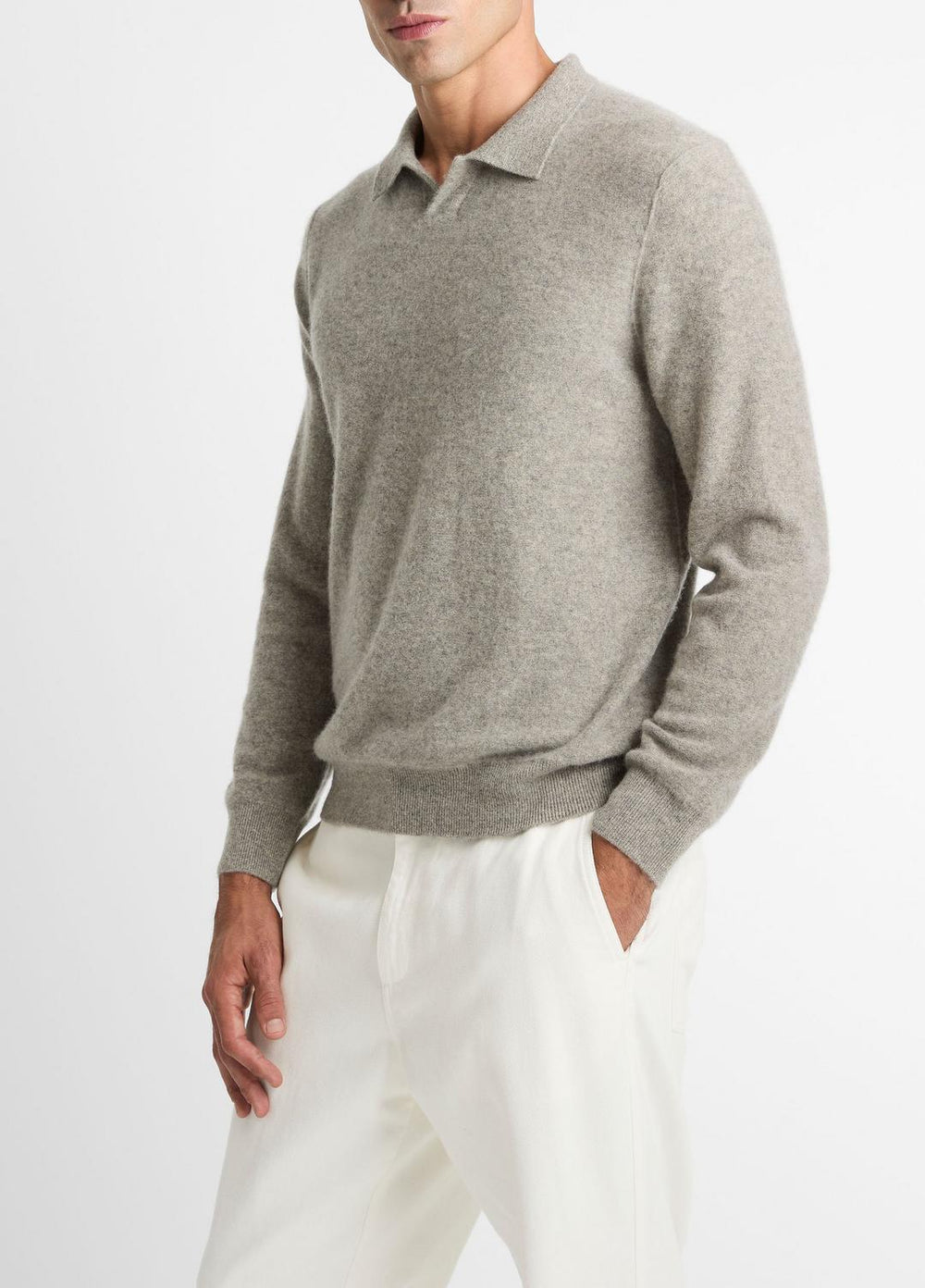 Plush Cashmere Johnny-Collar Polo in Cashmere | Vince on sale