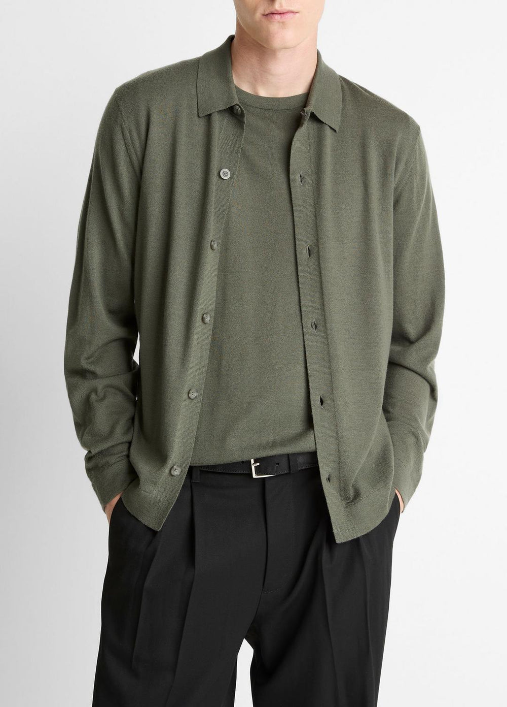 Featherweight Merino Wool-Cashmere Sweater Shirt in Long Sleeve | Vince US