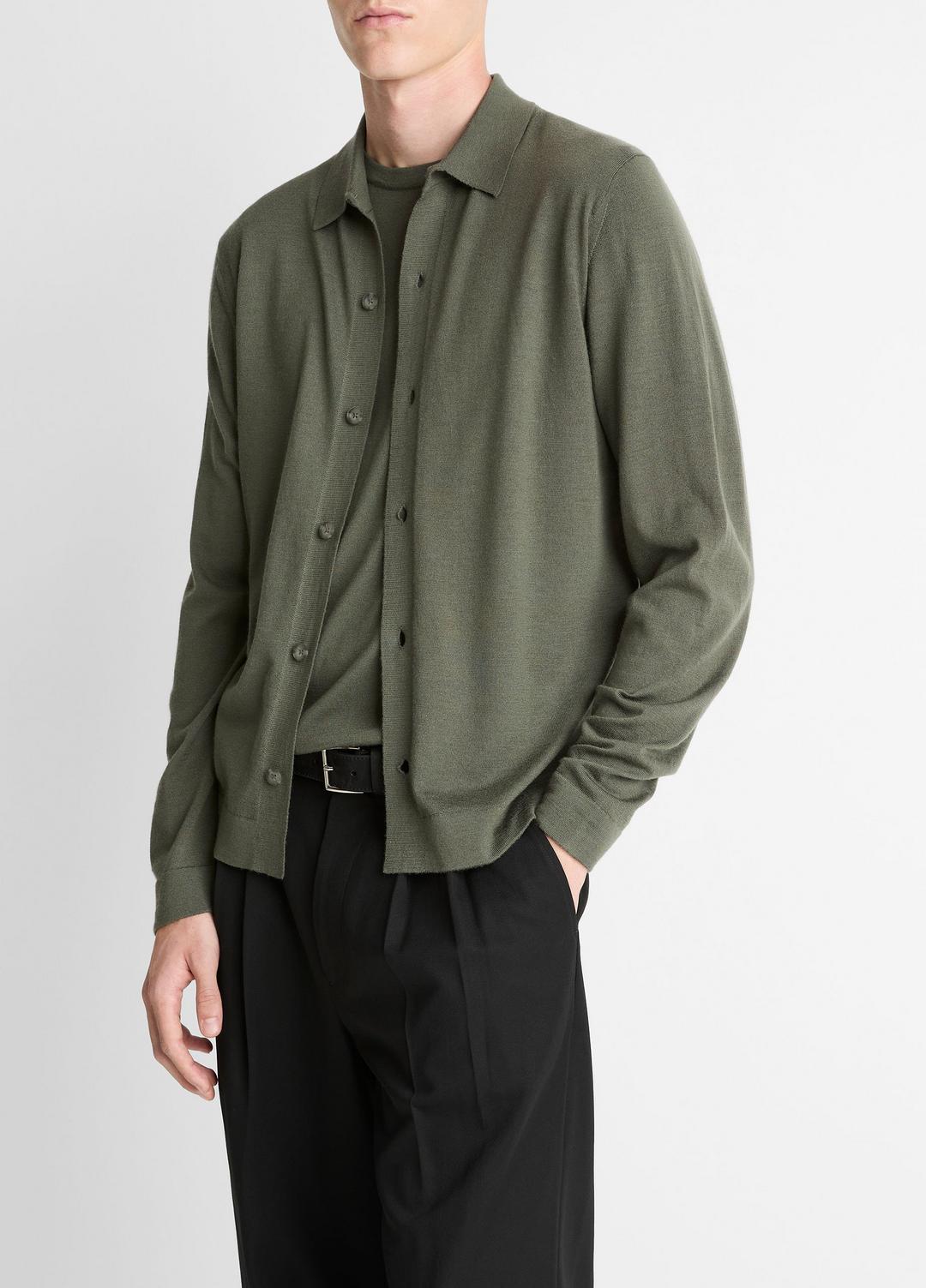 Featherweight Merino Wool-Cashmere Sweater Shirt in Long Sleeve | Vince US