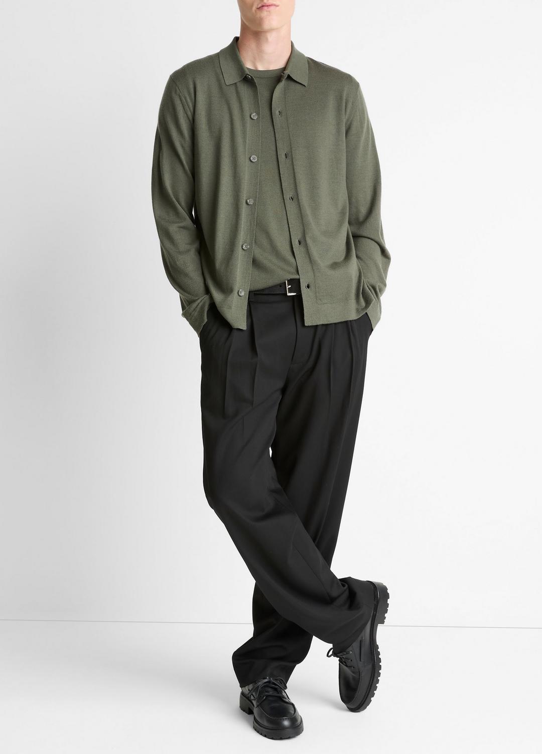 Featherweight Merino Wool-Cashmere Sweater Shirt in Long Sleeve | Vince US