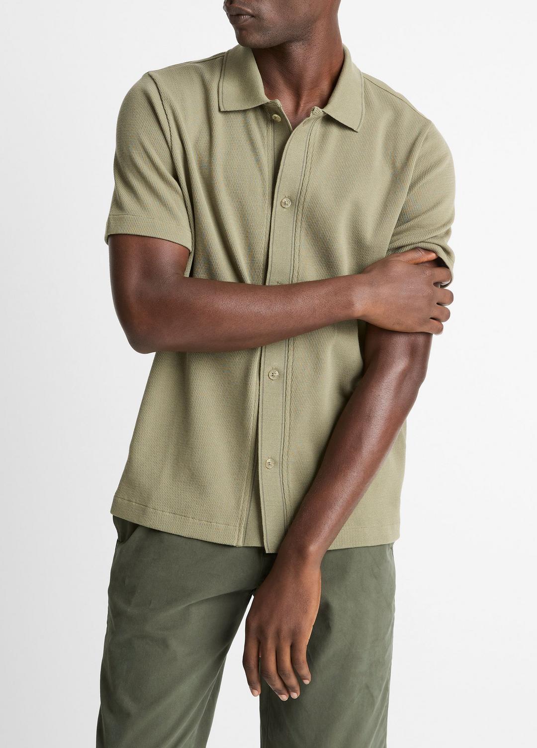 Jacquard-Knit Cotton Short-Sleeve Button-Front Shirt in Short Sleeve | Vince outlet