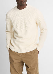 Airspun Merino Wool Cable-Yoke Sweater in Crew Neck | Vince US