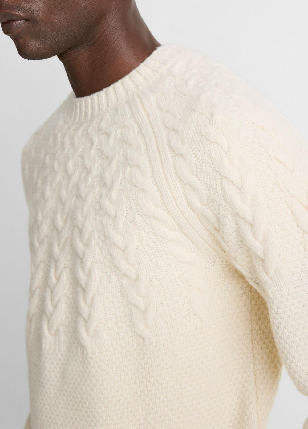 Airspun Merino Wool Cable-Yoke Sweater in Crew Neck | Vince US