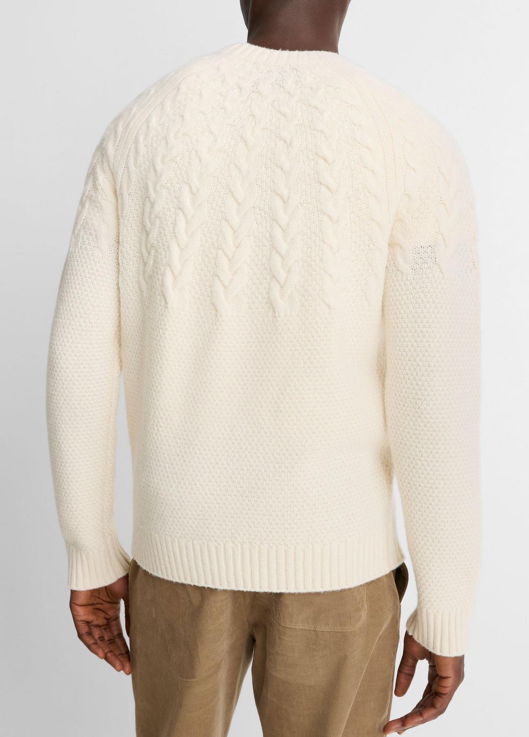 Airspun Merino Wool Cable-Yoke Sweater in Crew Neck | Vince US