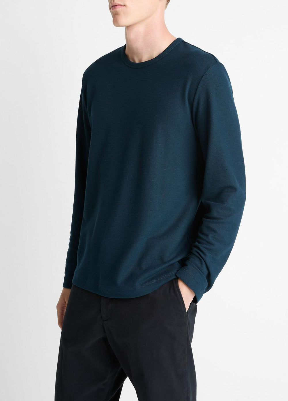 Pima Cotton Piqué Long-Sleeve T-Shirt in Long Sleeve | Vince Online