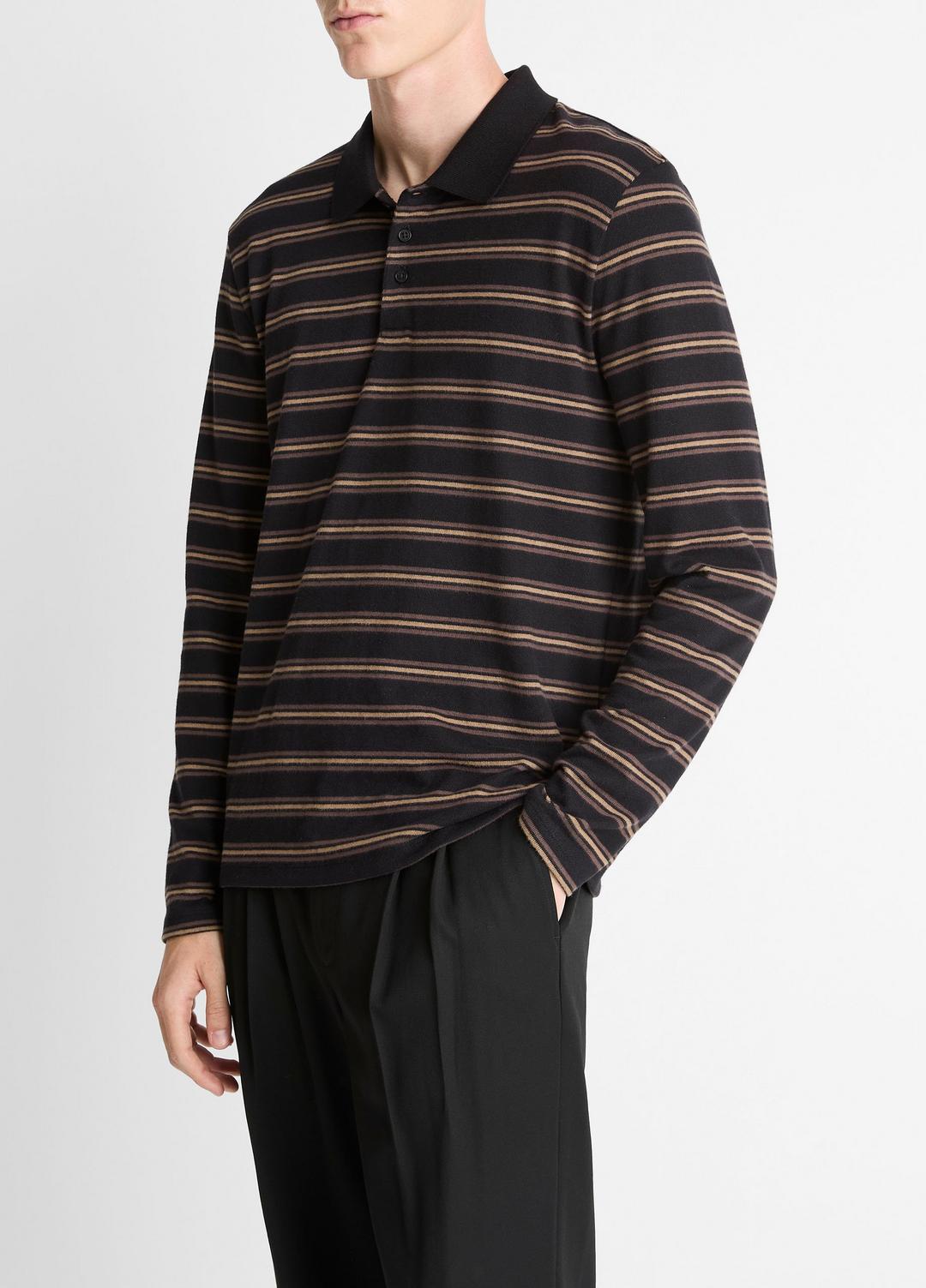 Striped Cotton-Blend Long-Sleeve Polo Shirt in Henleys & Polos | Vince US