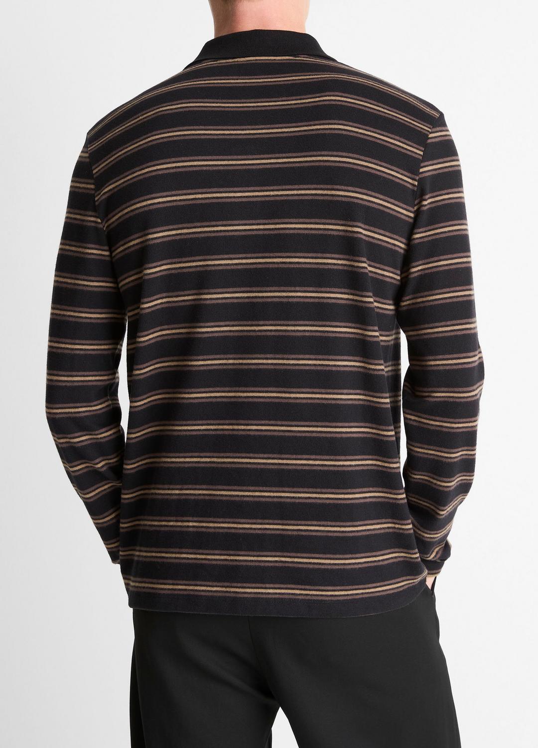 Striped Cotton-Blend Long-Sleeve Polo Shirt in Henleys & Polos | Vince US
