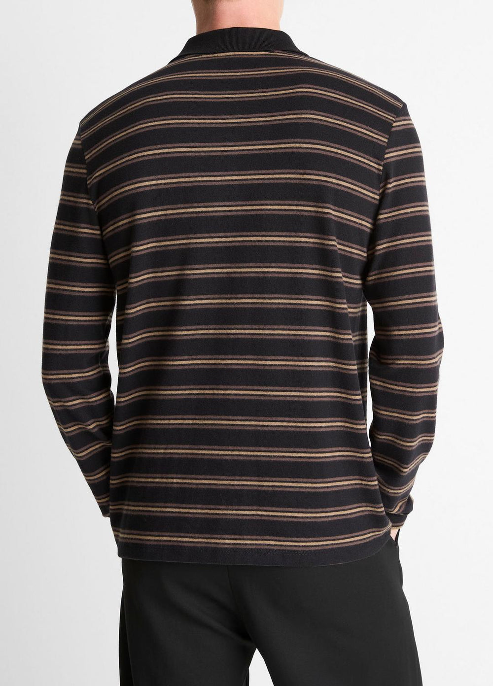 Striped Cotton-Blend Long-Sleeve Polo Shirt in Henleys & Polos | Vince US