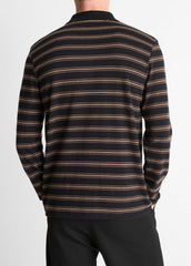 Striped Cotton-Blend Long-Sleeve Polo Shirt in Henleys & Polos | Vince US