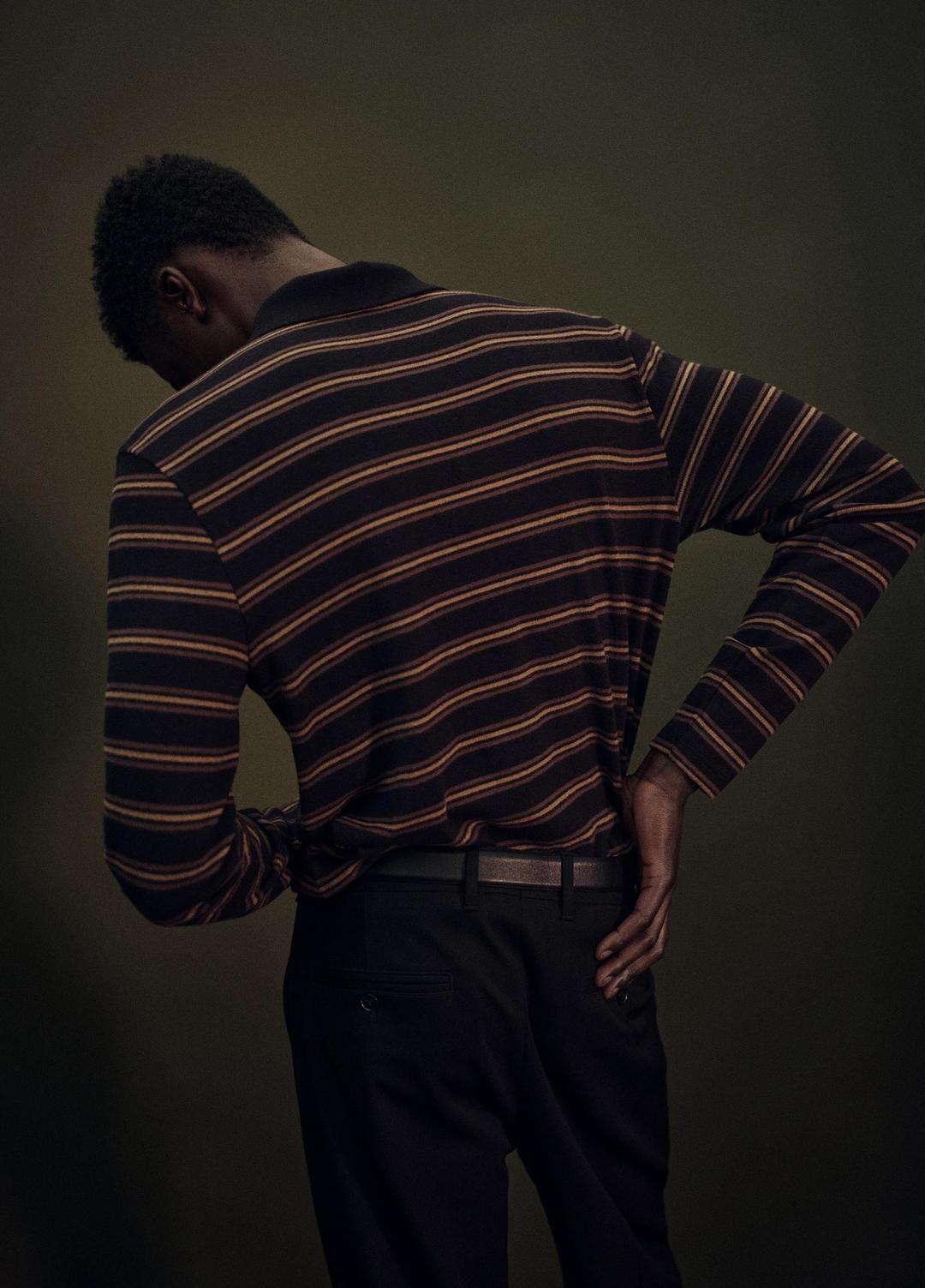 Striped Cotton-Blend Long-Sleeve Polo Shirt in Henleys & Polos | Vince US