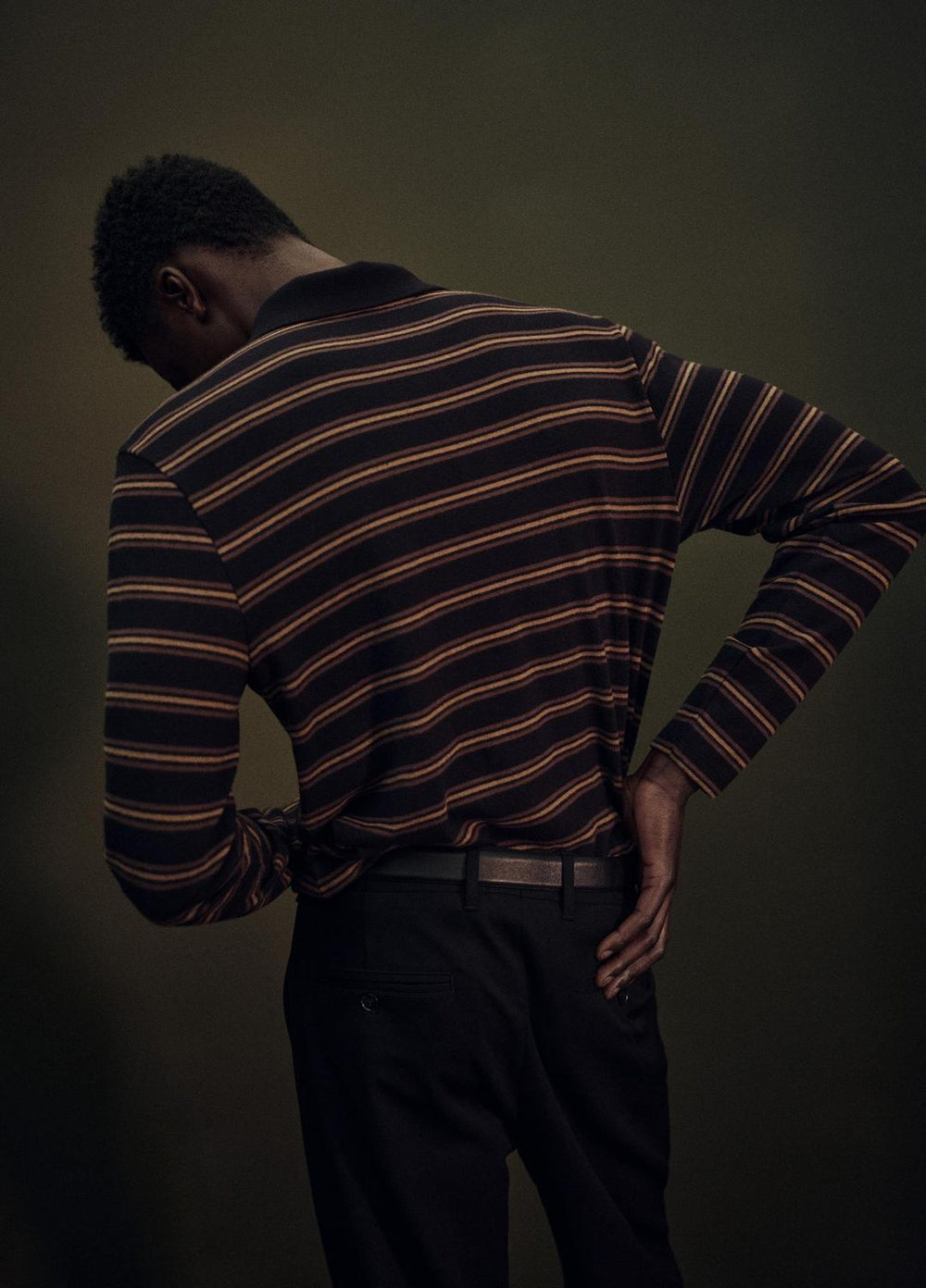 Striped Cotton-Blend Long-Sleeve Polo Shirt in Henleys & Polos | Vince US