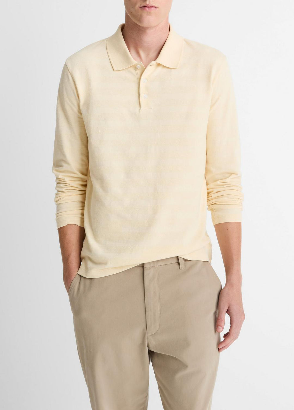 Jacquard-Stripe Cotton Long-Sleeve Polo Shirt in Long Sleeve | Vince Online