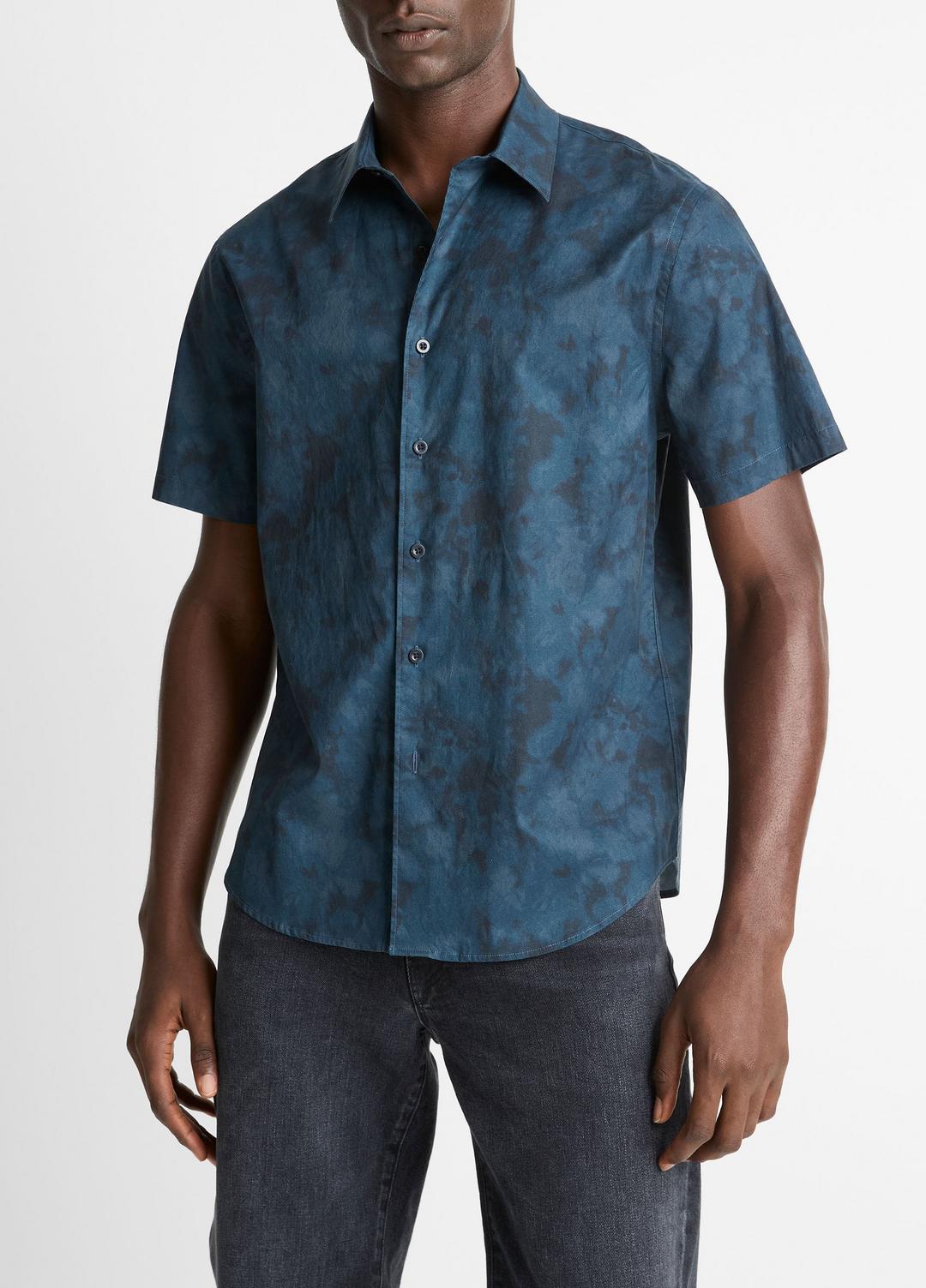 Dyed Camouflage Cotton Short-Sleeve Button-Front Shirt in Short Sleeve | Vince outlet